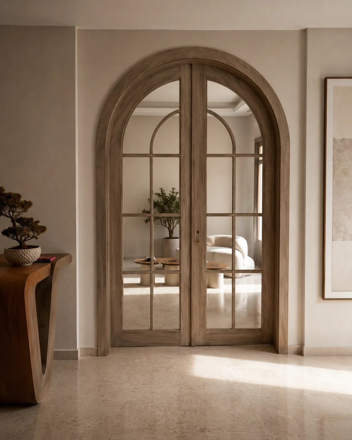 Arched Glass Lounge Doors — chic corners renovation in ELYSSAR by K.Renovation