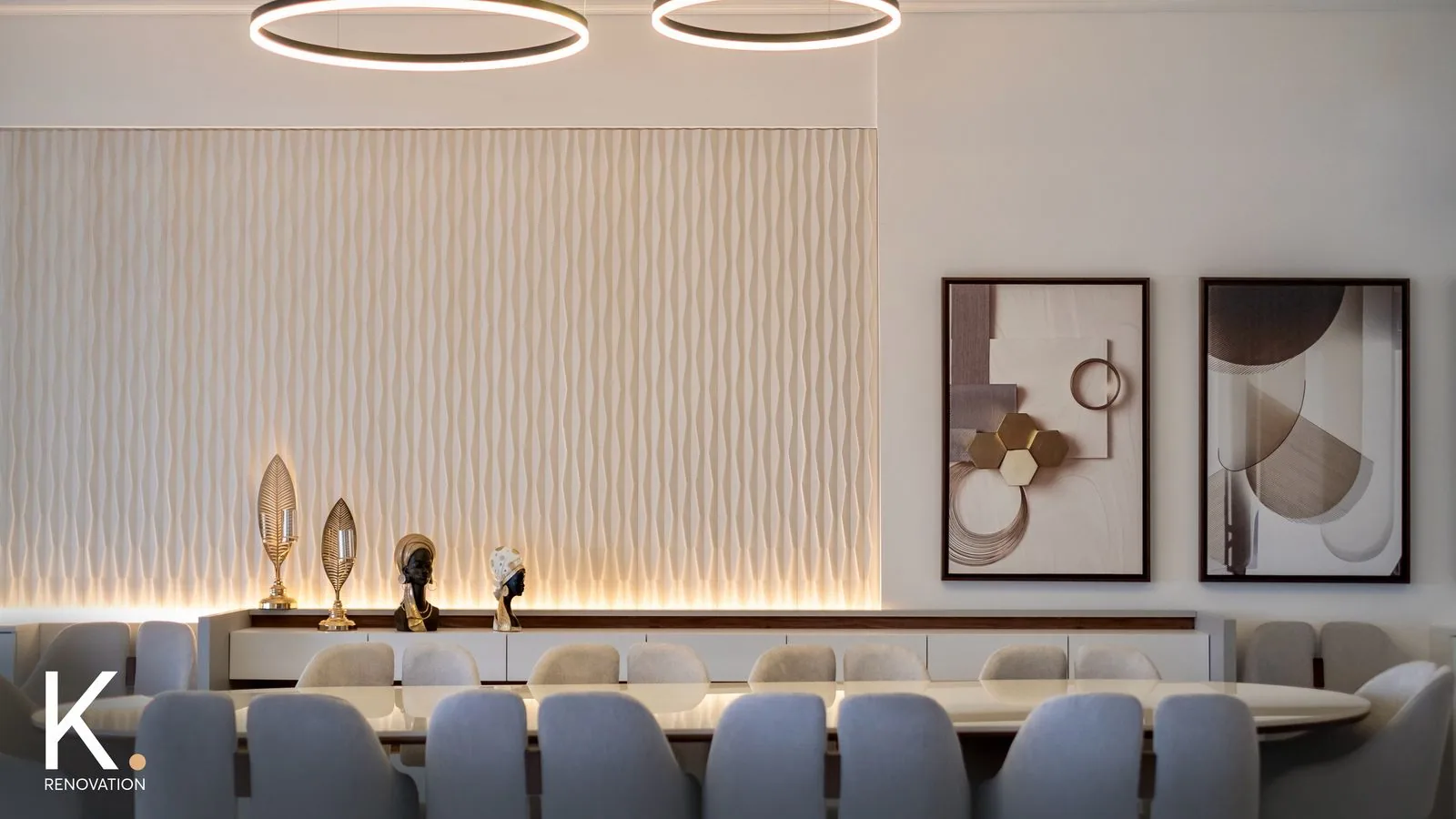 Wave Wall Dining Room — dining areas renovation in ELYSSAR by K.Renovation