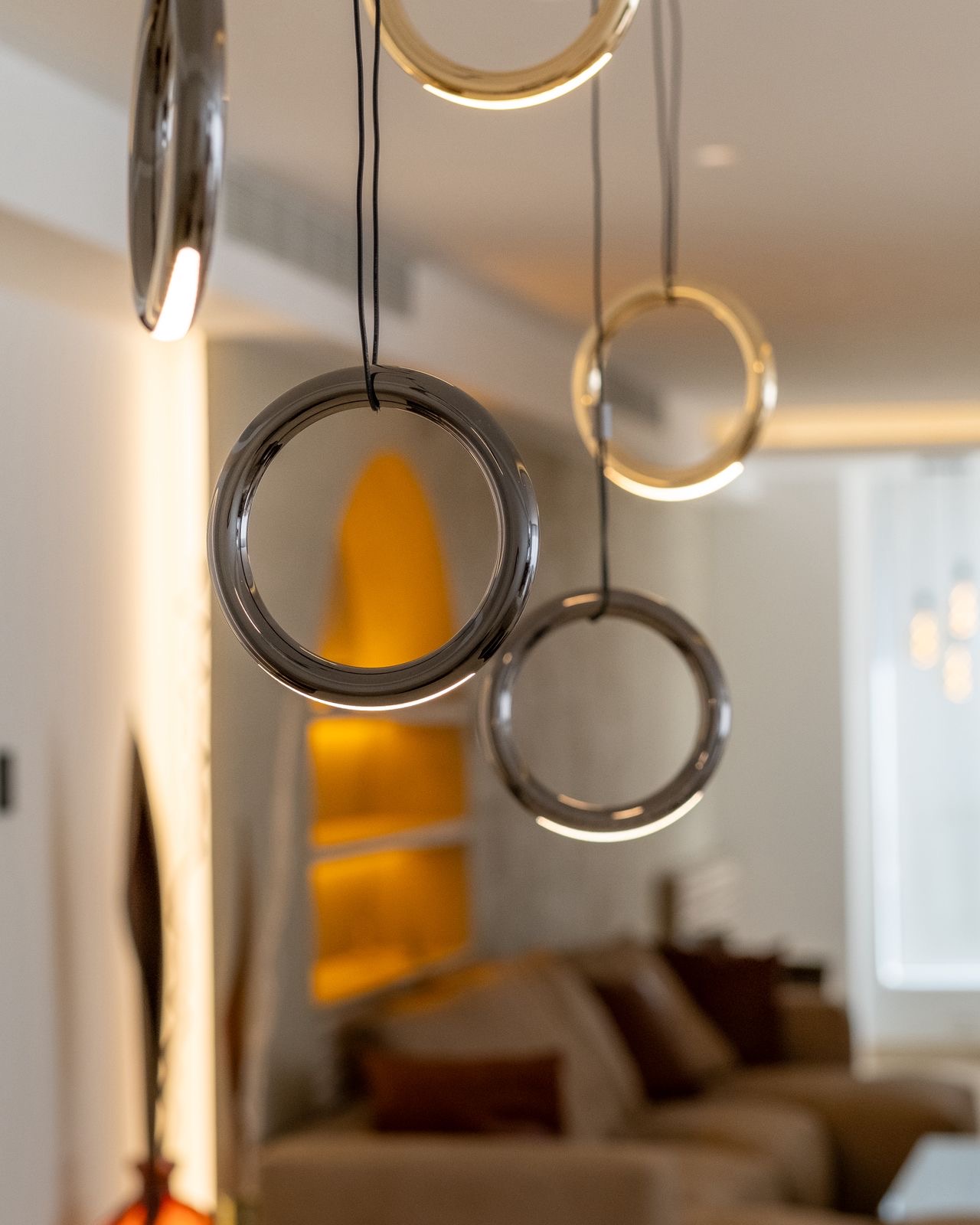 Chrome ring pendant lights