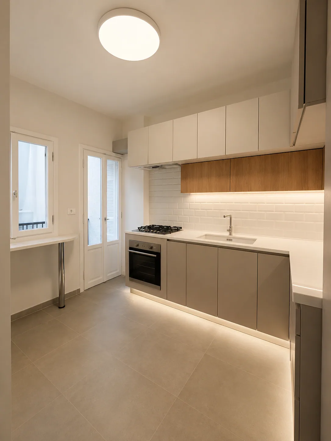 Taupe Subway Galley Kitchen — kitchens renovation in ELYSSAR by K.Renovation