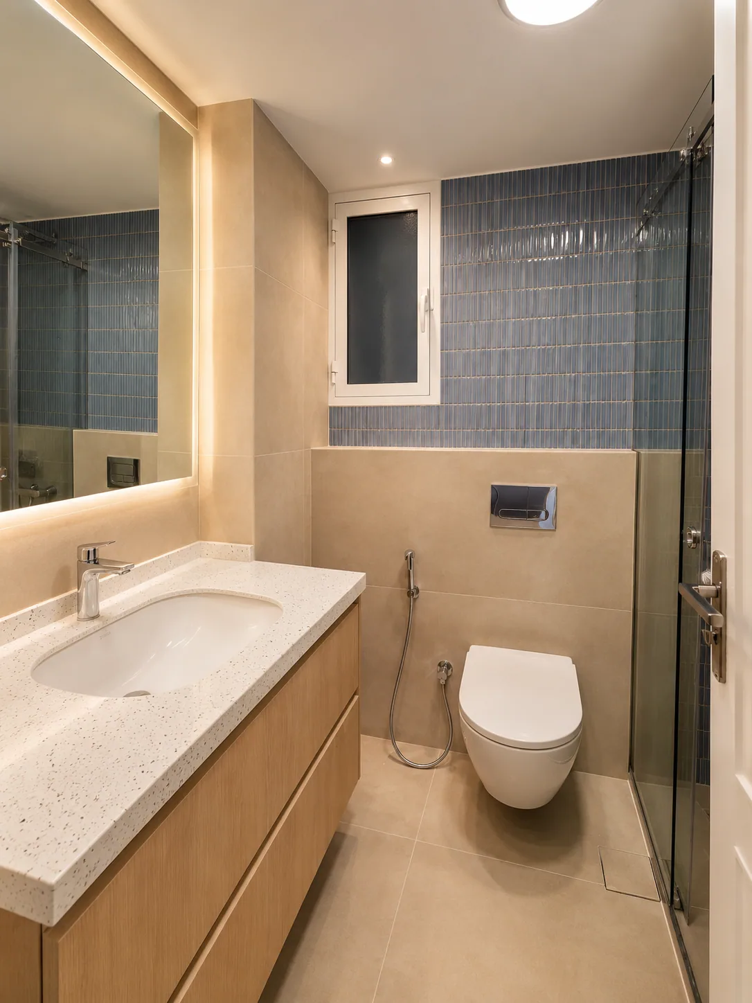 Blue Fluted Tile Bath — bathrooms renovation in CLEMENCEAU by K.Renovation