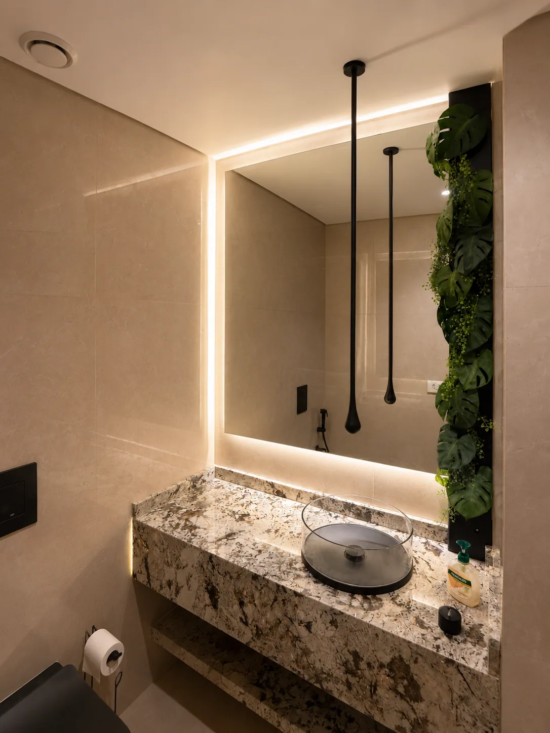 Botanical Backlit Powder Room — bathrooms renovation in CLEMENCEAU by K.Renovation